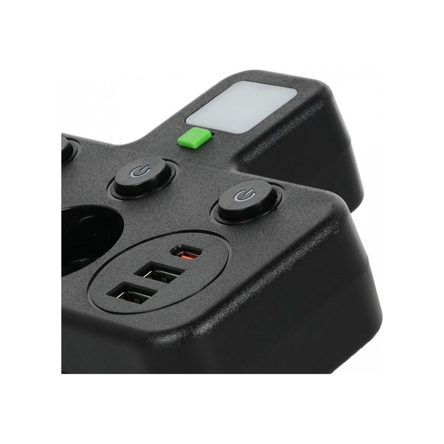 Power strip with switch and LED lighting LINEA PRO 2-socket + 3xUSB A/C SCHUKO 4000K black