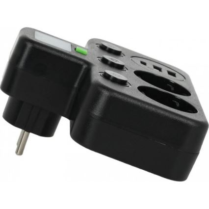 Power strip with switch and LED lighting LINEA PRO 2-socket + 3xUSB A/C SCHUKO 4000K black