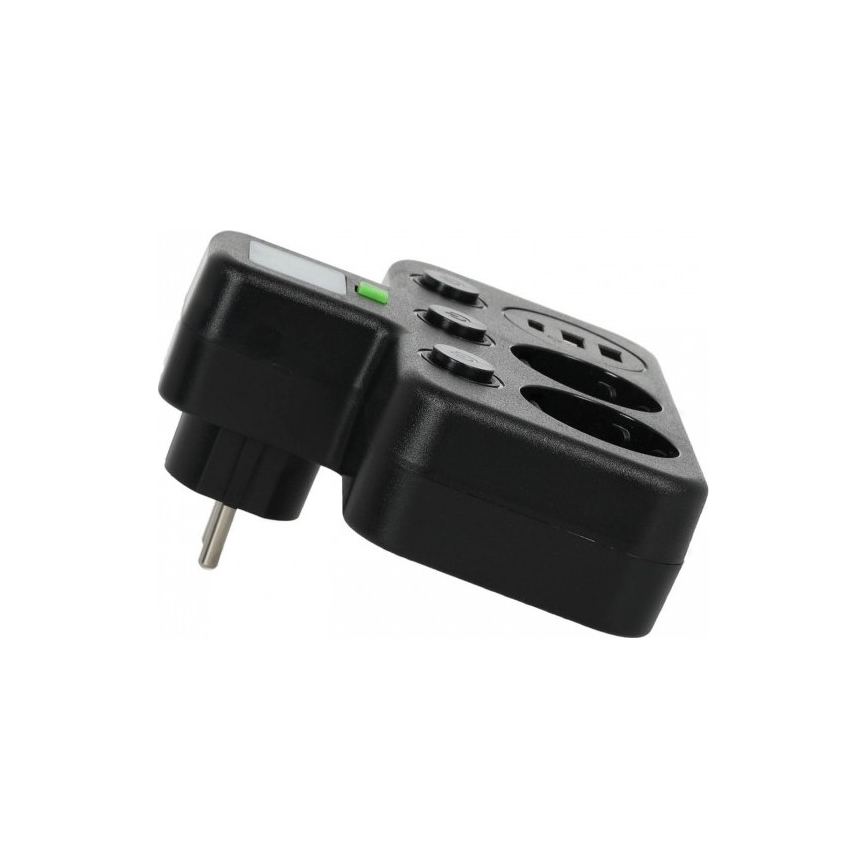 Power strip with switch and LED lighting LINEA PRO 2-socket + 3xUSB A/C SCHUKO 4000K black