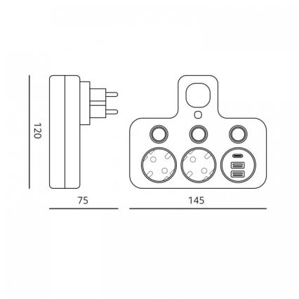 Power strip with switch and LED lighting LINEA PRO 2-socket + 3xUSB A/C SCHUKO 4000K black