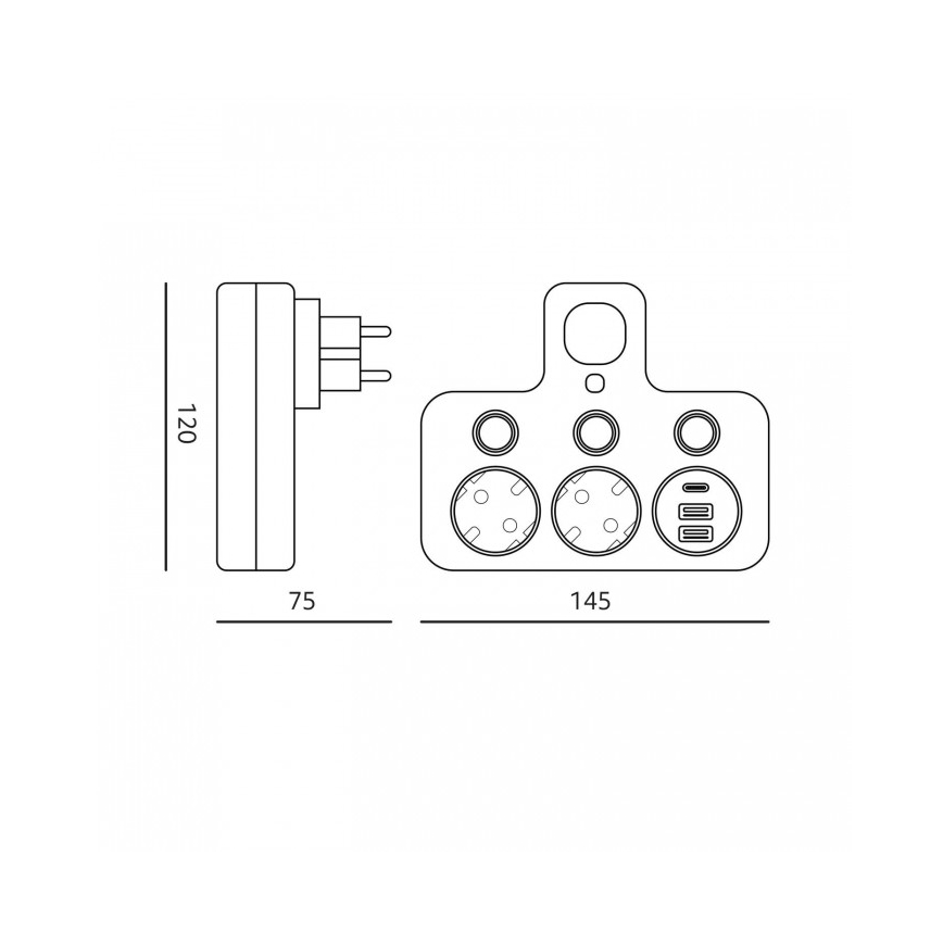 Power strip with switch and LED lighting LINEA PRO 2-socket + 3xUSB A/C SCHUKO 4000K black