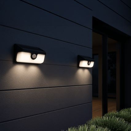 LINK LED Solar Wall Light with Sensor, LED/5W/3.7V, IP65, Black