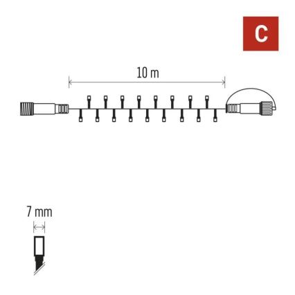 Linkable LED string, 100 LEDs / 10 m, IP44, cool white, black