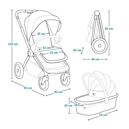 Lionelo - 3-in-1 Combination Stroller MIKA PLUS Grey Stone