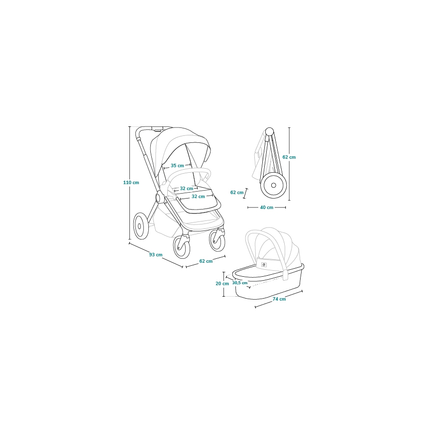 Lionelo - 3-in-1 Combination Stroller MIKA PLUS Grey Stone