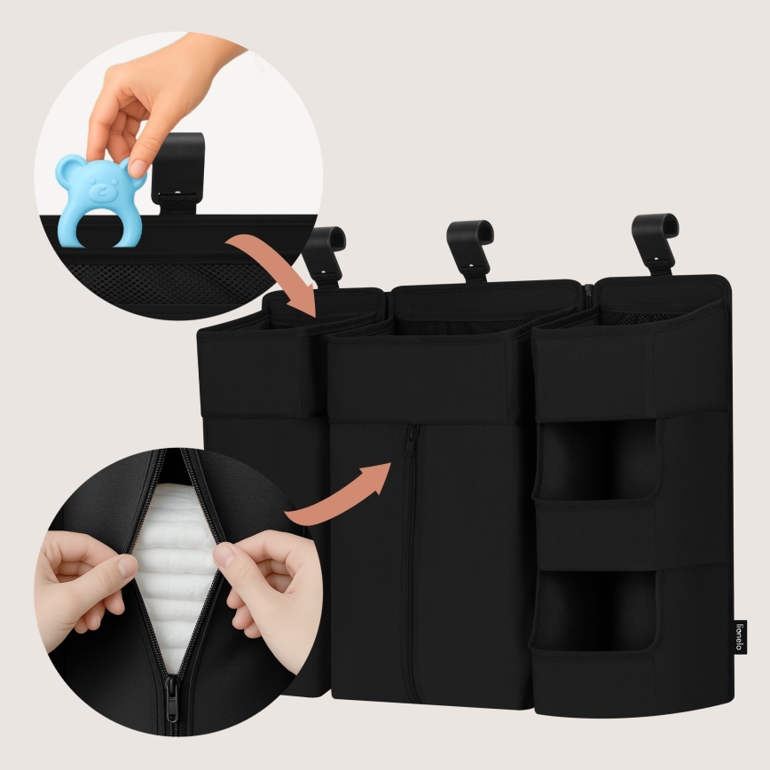 Lionelo - 3-in-1 SIDEPOCKET Crib Organizer, Black