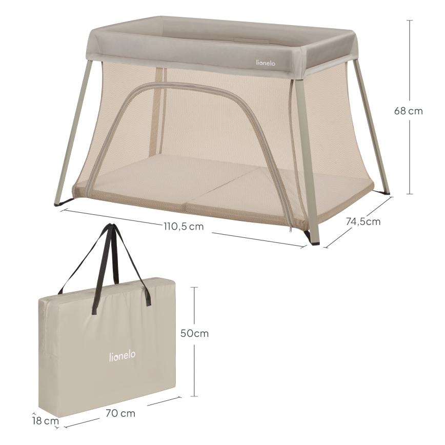 Lionelo - ALICE 3-in-1 Travel Cot Beige Olive