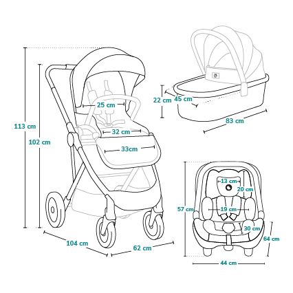 Lionelo - AMBER 3-in-1 Combination Stroller, Black Onyx