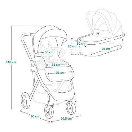 Lionelo - AMBER PLUS 2-in-1 Combo Stroller, Grey Graphite