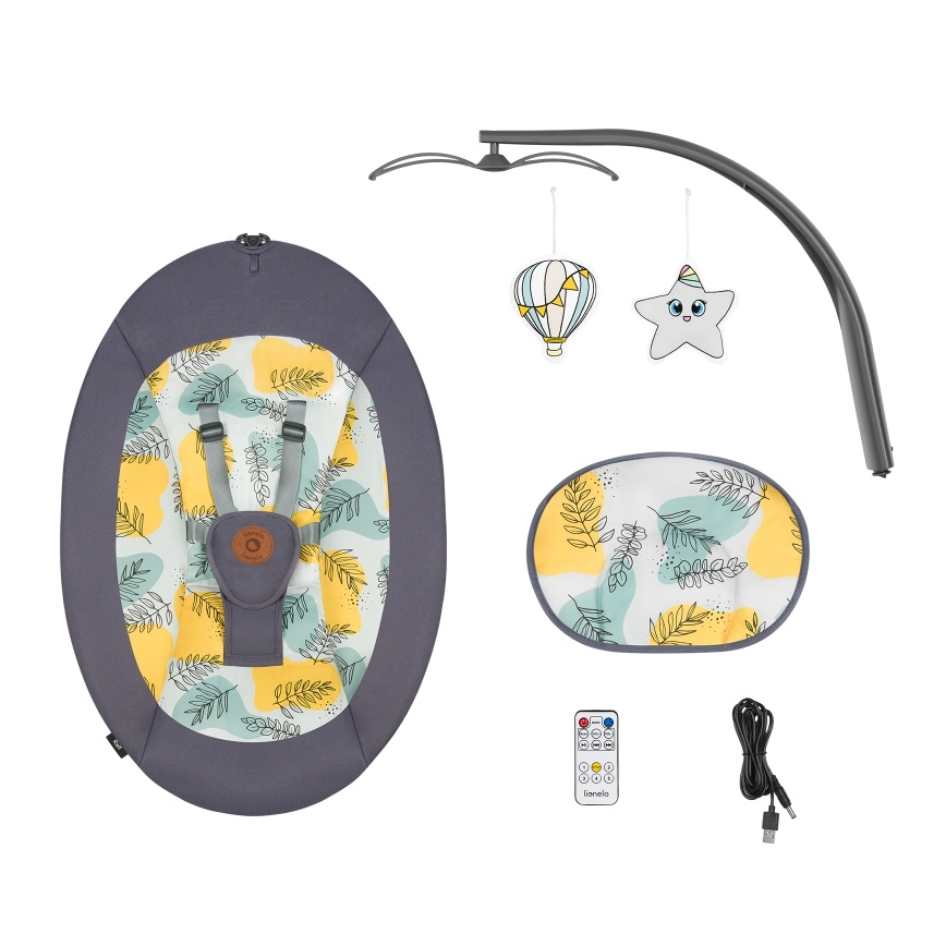 Lionelo - Baby Bouncer with Melody RALF 4xAA Grey Concrete + Remote Control