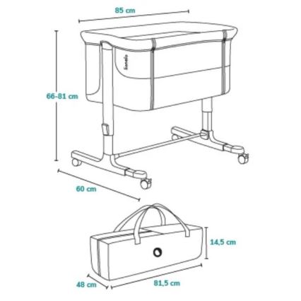 Lionelo - Baby crib 3in1 AURORA dark grey