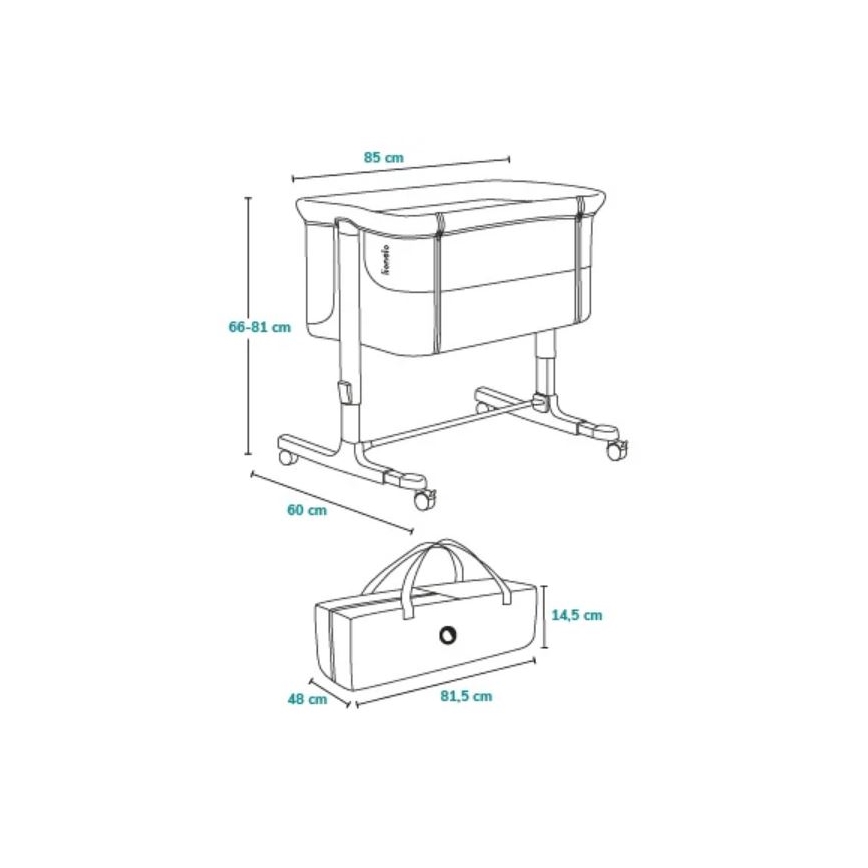 Lionelo - Baby crib 3in1 AURORA dark grey