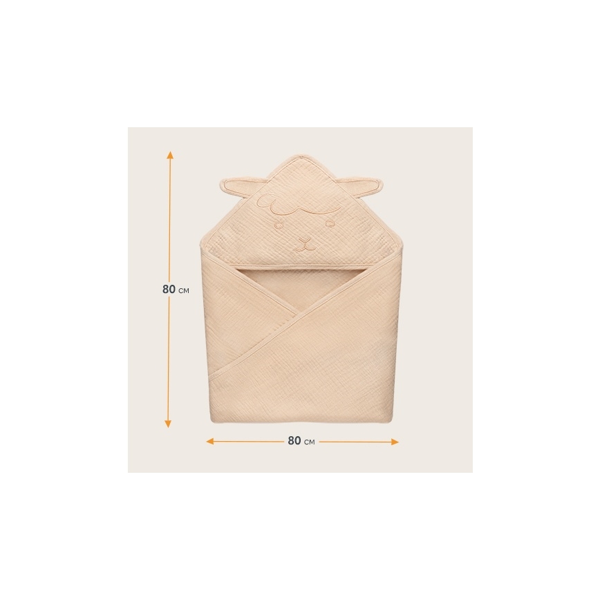 Lionelo - Baby Muslin Hooded Towel, Beige Sand