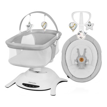 Lionelo - Baby rocker with melody 2-in-1 BELLA 4xAA Grey Concrete + remote control