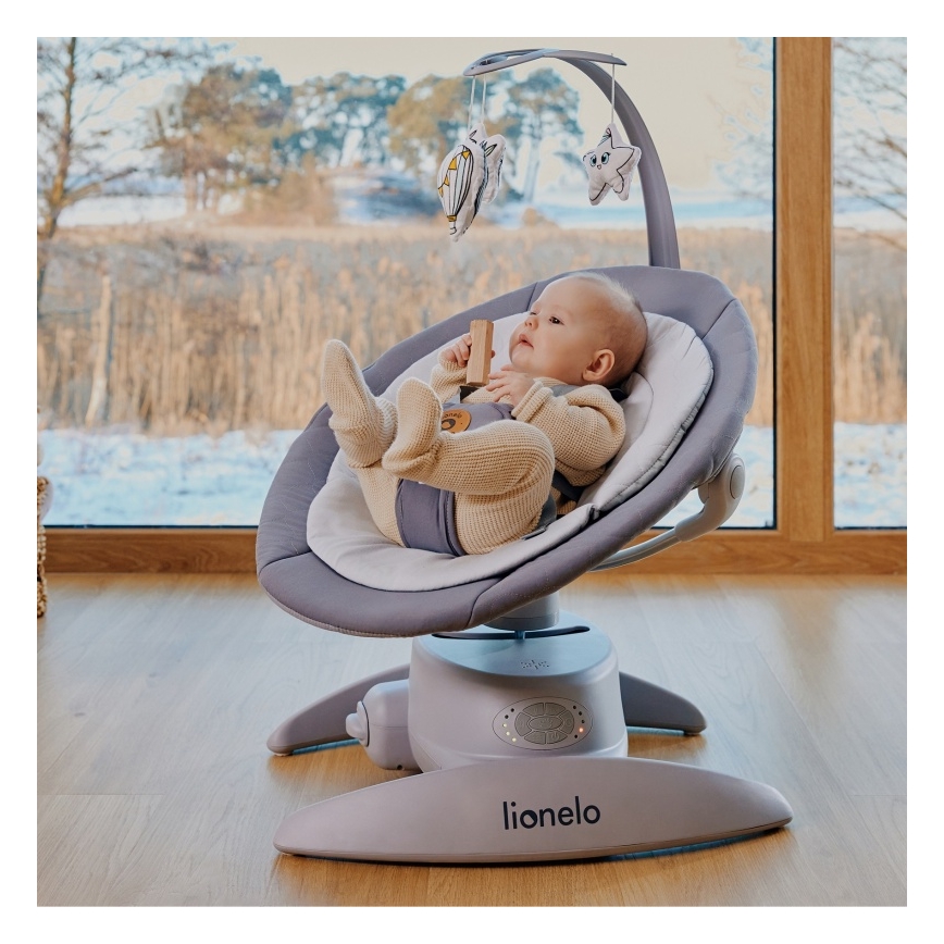 Lionelo - Baby rocker with melody MELL Grey Stone 4xAA + remote control