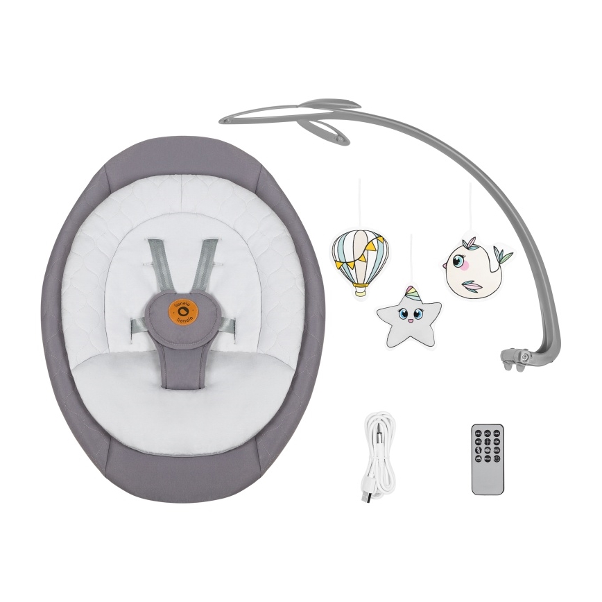 Lionelo - Baby rocker with melody MELL Grey Stone 4xAA + remote control