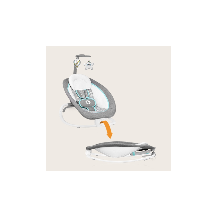 Lionelo - Baby vibrating rocker with melody PASCAL grey/turquoise