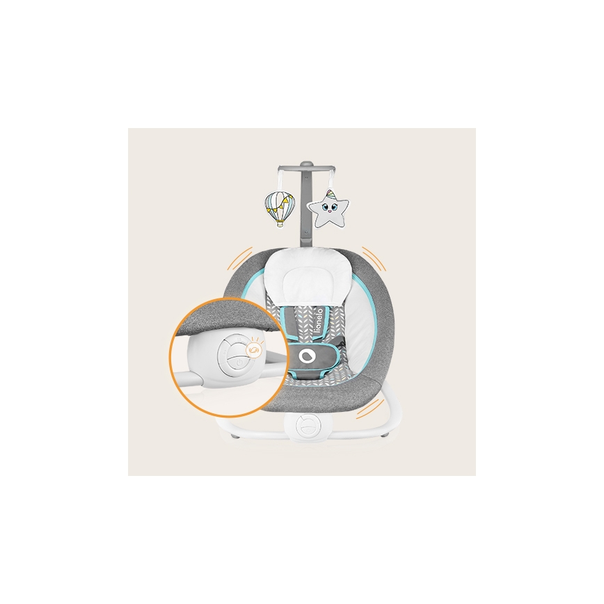 Lionelo - Baby vibrating rocker with melody PASCAL grey/turquoise