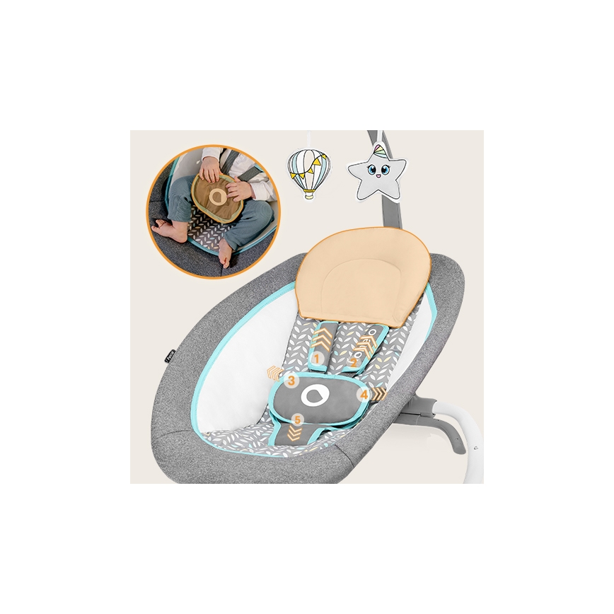 Lionelo - Baby vibrating rocker with melody PASCAL grey/turquoise
