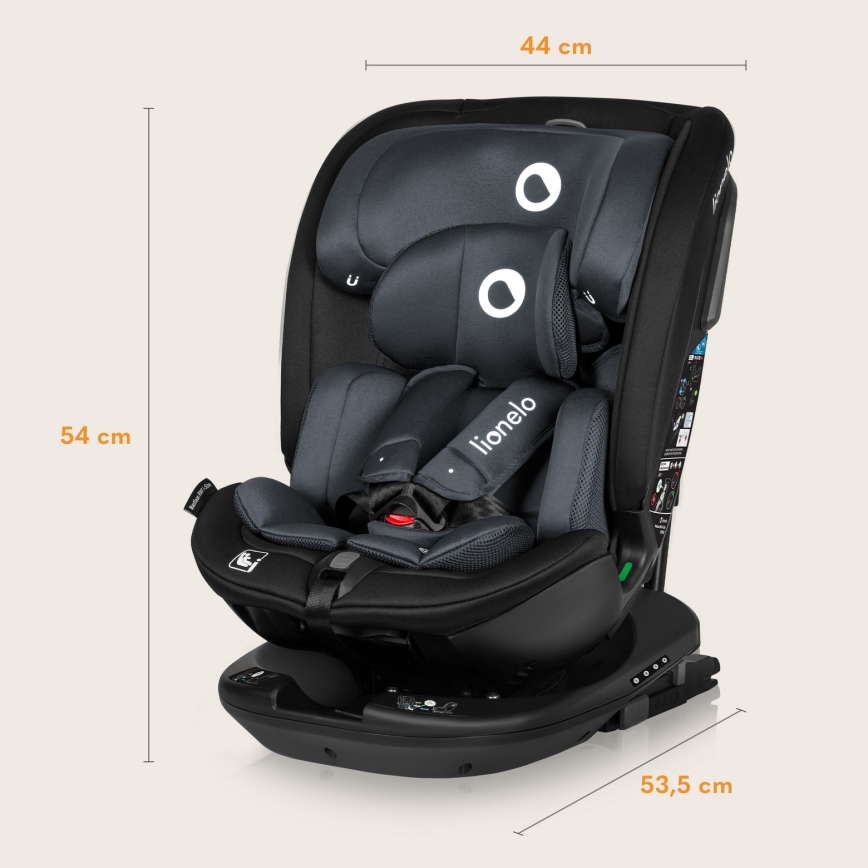 Lionelo - BASTIAAN i-Size Rotating Car Seat with Base, 40–150 cm, Grey Stone