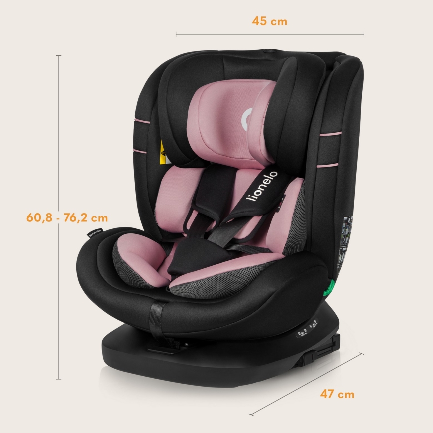 Lionelo - BASTIAAN i-Size Rotating Car Seat with Base 40-150 cm Pink Rose
