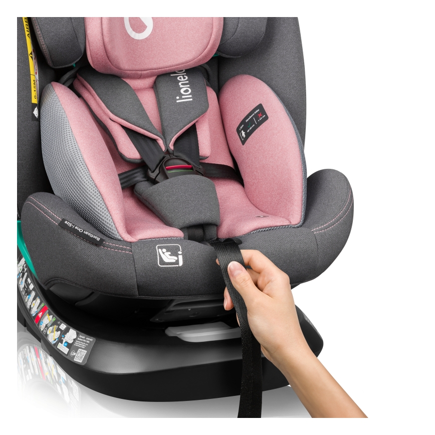 Lionelo - Swivel car seat with base BASTIAAN ONE i-Size 40-150 cm Pink Rose