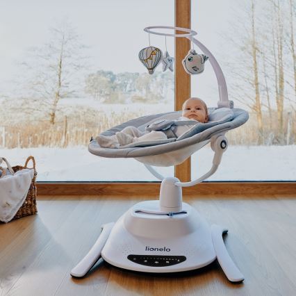 Lionelo - Baby rocker with melody 2-in-1 BELLA 4xAA Grey Concrete + remote control