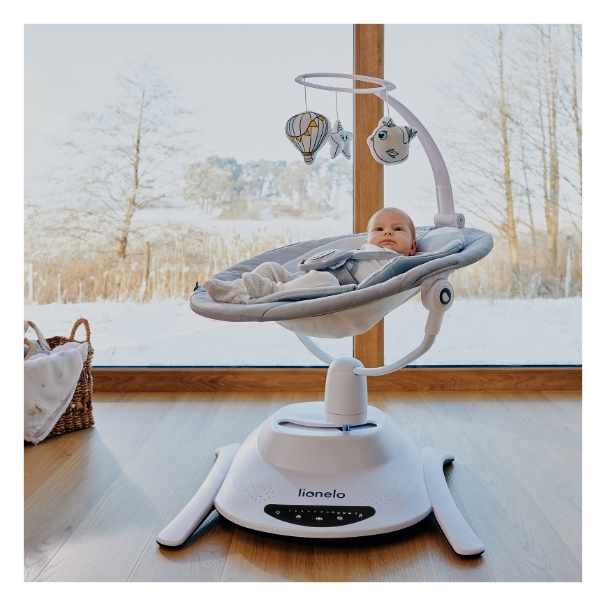 Lionelo - Baby rocker with melody 2-in-1 BELLA 4xAA Grey Concrete + remote control