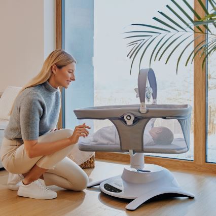 Lionelo - Baby rocker with melody 2-in-1 BELLA 4xAA Grey Concrete + remote control