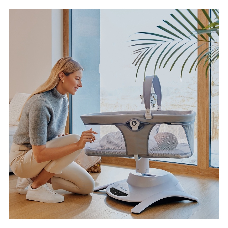 Lionelo - Baby rocker with melody 2-in-1 BELLA 4xAA Grey Concrete + remote control