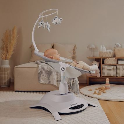Lionelo - Baby rocker with melody 2-in-1 BELLA 4xAA Grey Concrete + remote control
