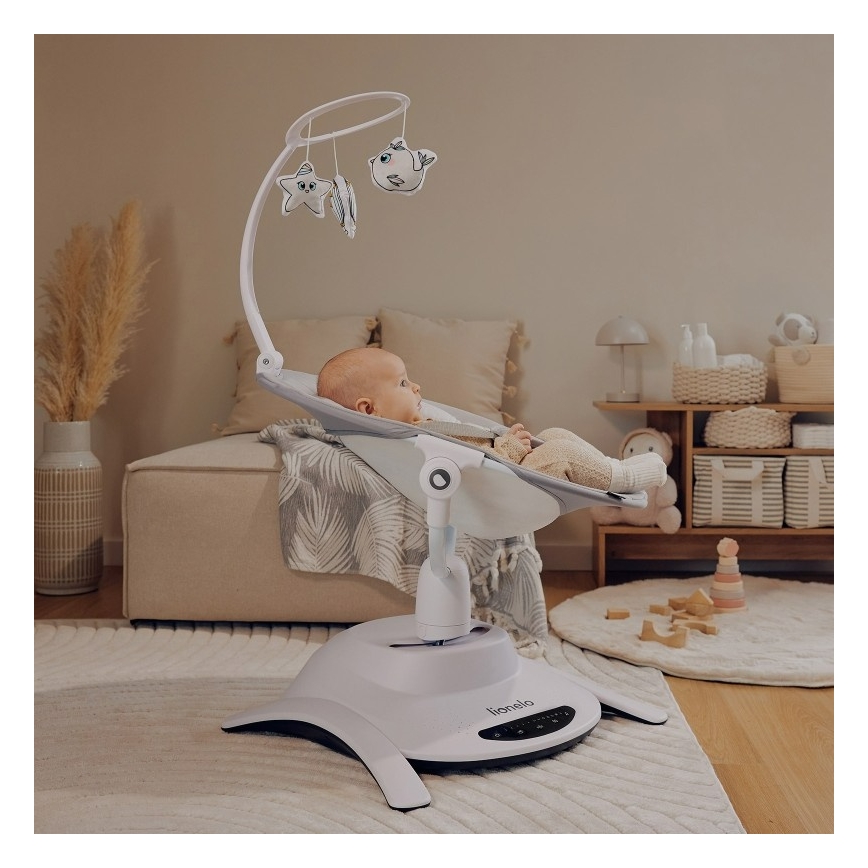 Lionelo - Baby rocker with melody 2-in-1 BELLA 4xAA Grey Concrete + remote control