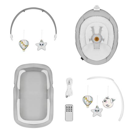 Lionelo - Baby rocker with melody 2-in-1 BELLA 4xAA Grey Concrete + remote control