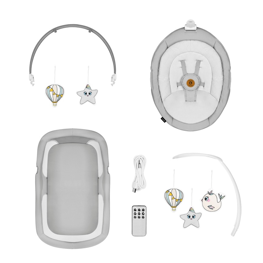 Lionelo - Baby rocker with melody 2-in-1 BELLA 4xAA Grey Concrete + remote control