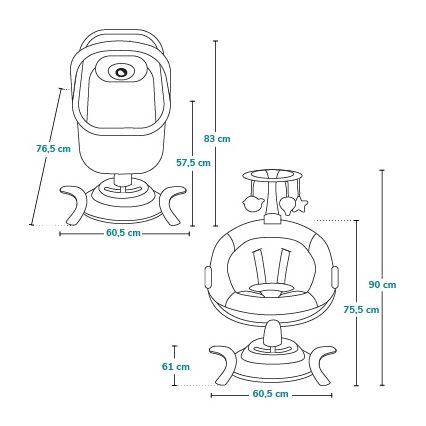 Lionelo - Baby rocker with melody 2-in-1 BELLA 4xAA Grey Concrete + remote control