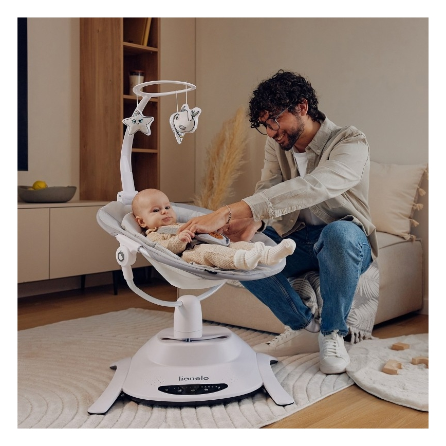 Lionelo - BELLA Musical Baby Rocker, Grey Concrete + Remote Control
