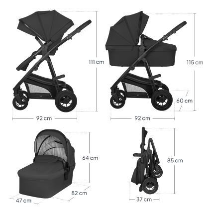 Lionelo - BIANKA 3-in-1 Combination Stroller Black Onyx