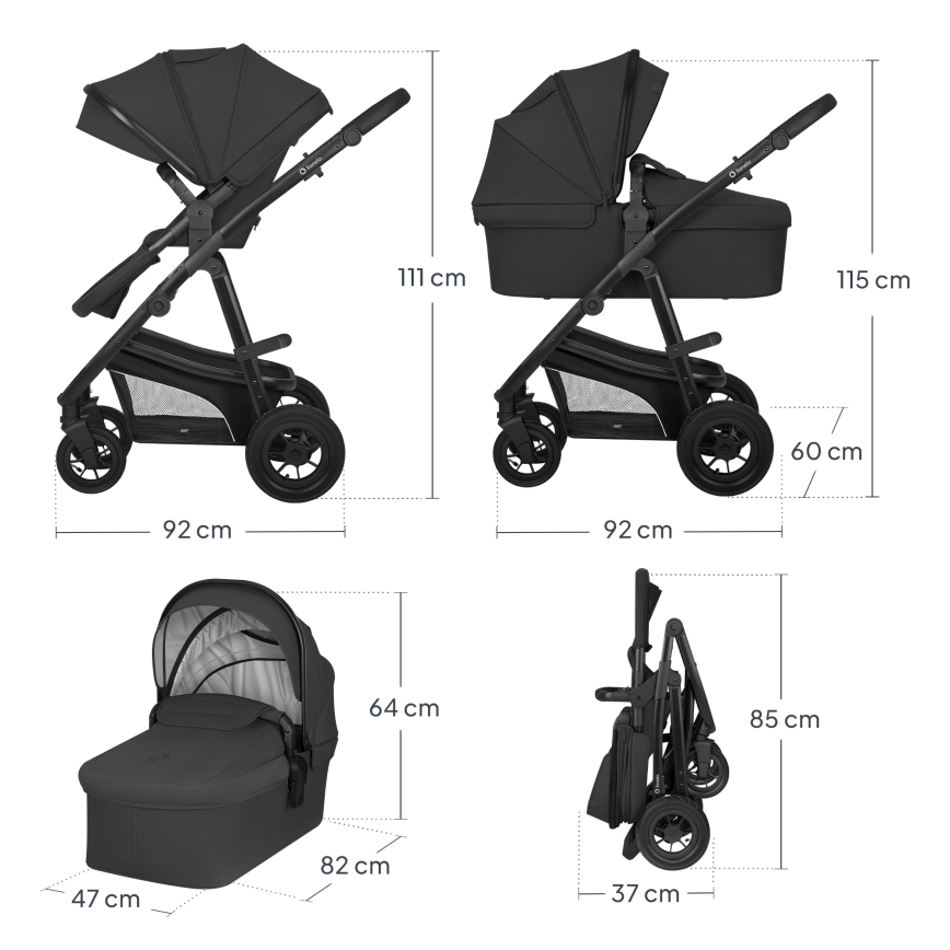 Lionelo - BIANKA 3-in-1 Combination Stroller Black Onyx