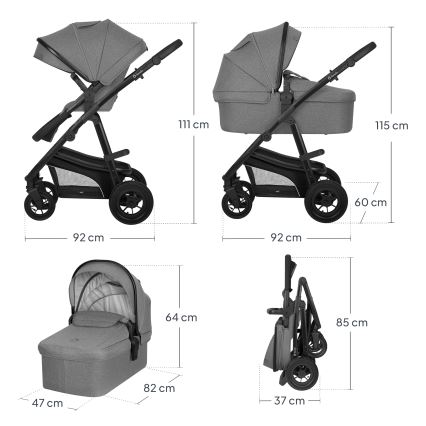 Lionelo - BIANKA 3-in-1 Combination Stroller Grey Stone