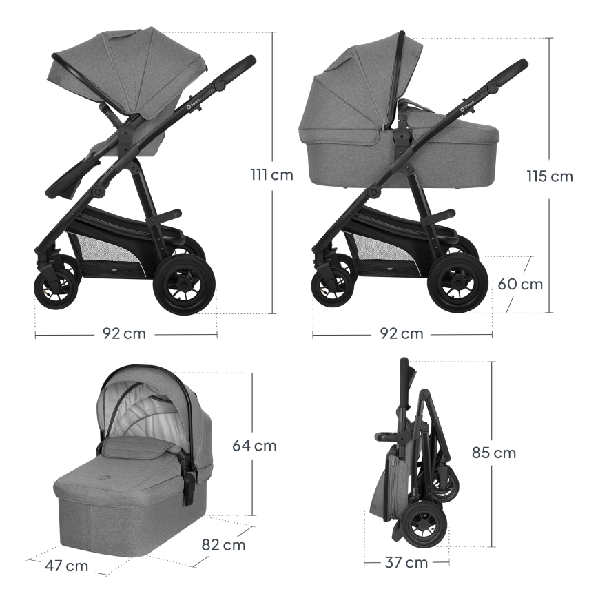 Lionelo - BIANKA 3-in-1 Combination Stroller Grey Stone