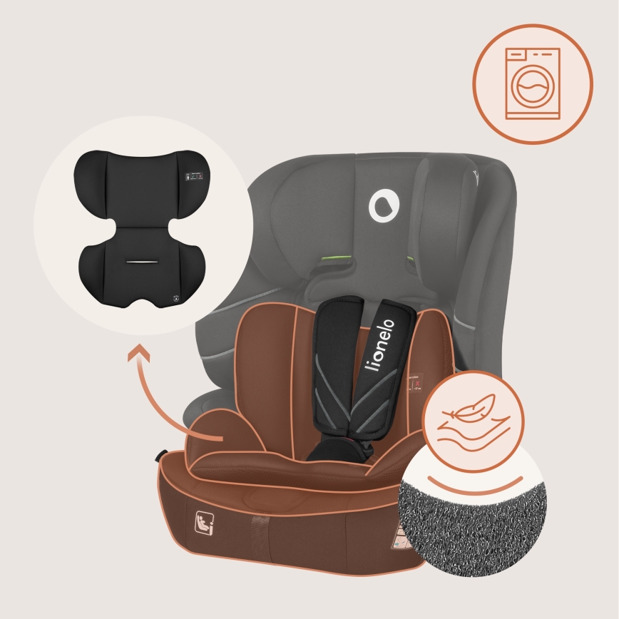 Lionelo - Child car seat LEVI FIX i-Size 76-150 cm Black Carbon