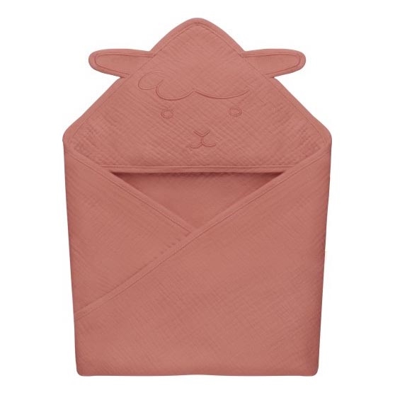 Lionelo - Children's Hooded Muslin Towel Red Coral