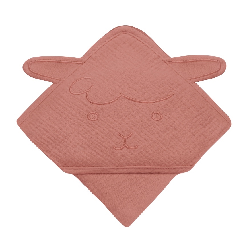 Lionelo - Children's Hooded Muslin Towel Red Coral