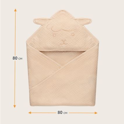Lionelo - Children's Hooded Towel MUSLIN HOODED TOWEL Beige Sand