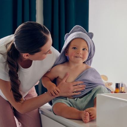 Lionelo - Children's Hooded Towel MUSLIN HOODED TOWEL Grey Sky
