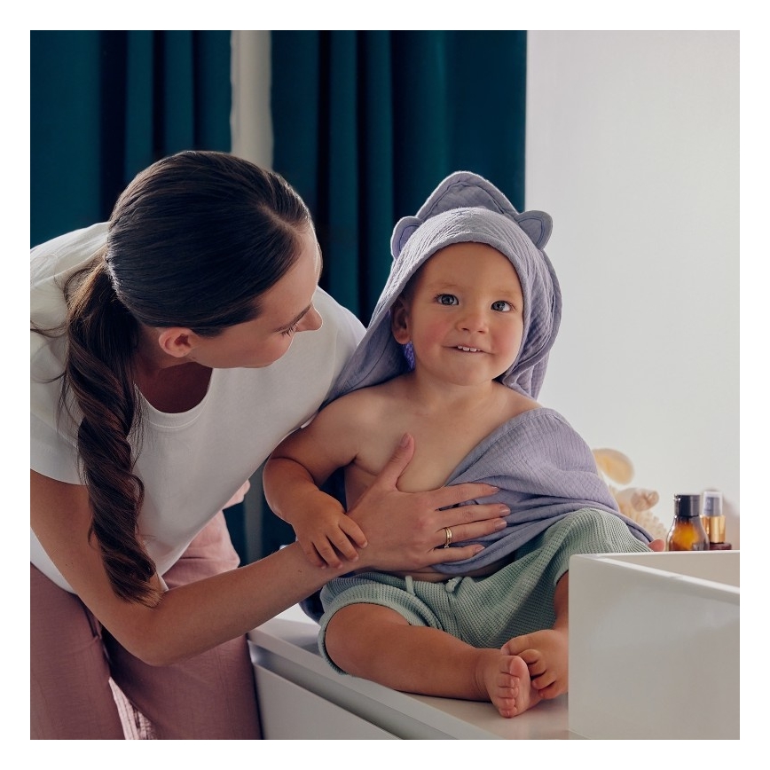 Lionelo - Children's Hooded Towel MUSLIN HOODED TOWEL Grey Sky