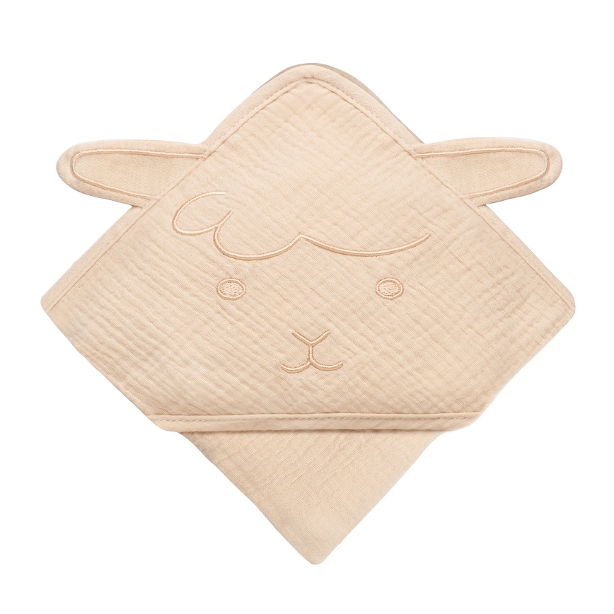 Lionelo - Children's Muslin Hooded Towel Beige Cappuccino