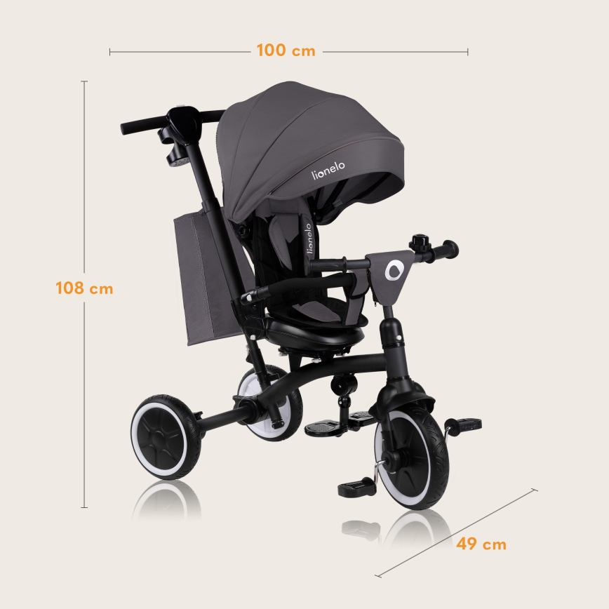 Lionelo - Children's tricycle TRIS PLUS Grey Stone