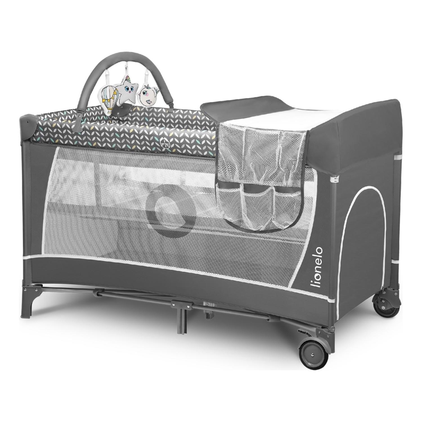 Lionelo - FLOWER Travel Cot, Grey Scandi