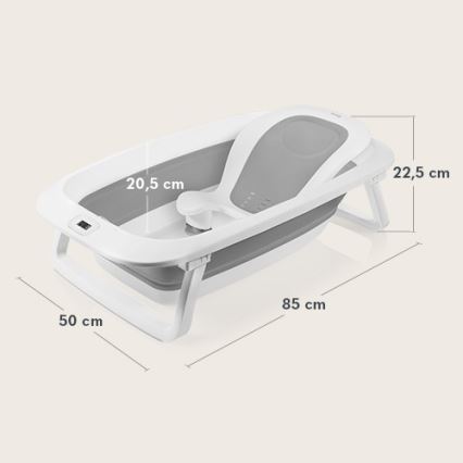 Lionelo - Foldable baby bathtub with thermometer BABY BUBBLE 2x LR44 Grey Dove